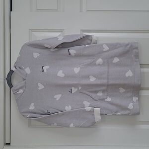 Old Navy Grey & White Heart Print Hooded Fleece Tunic Dress - Size L (10-12)